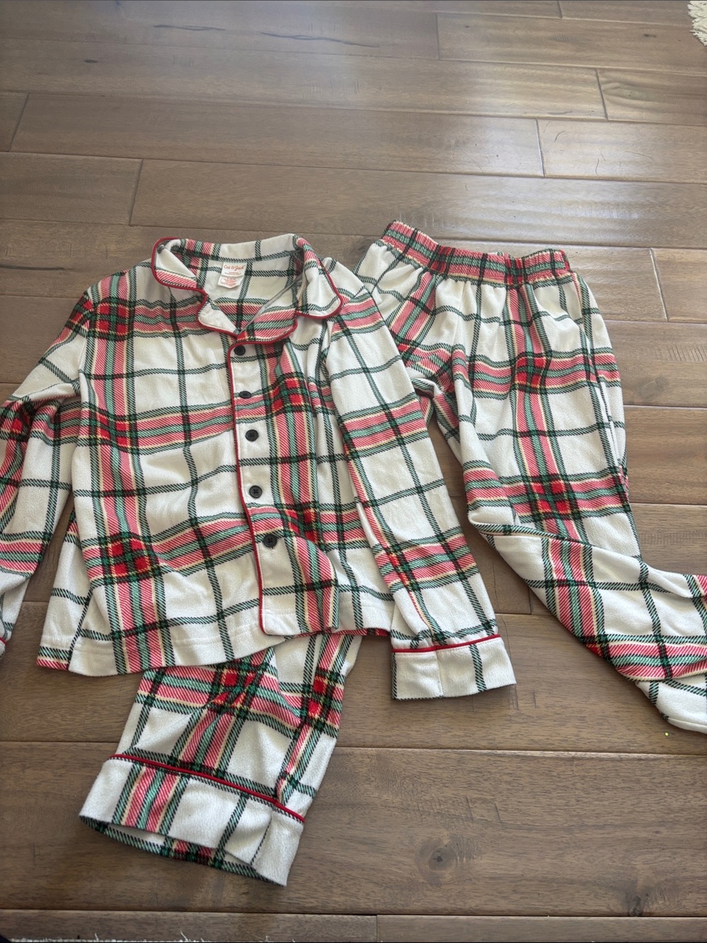 Cat & Jack Cream Plaid Pajama Set with Red and Green Trim
